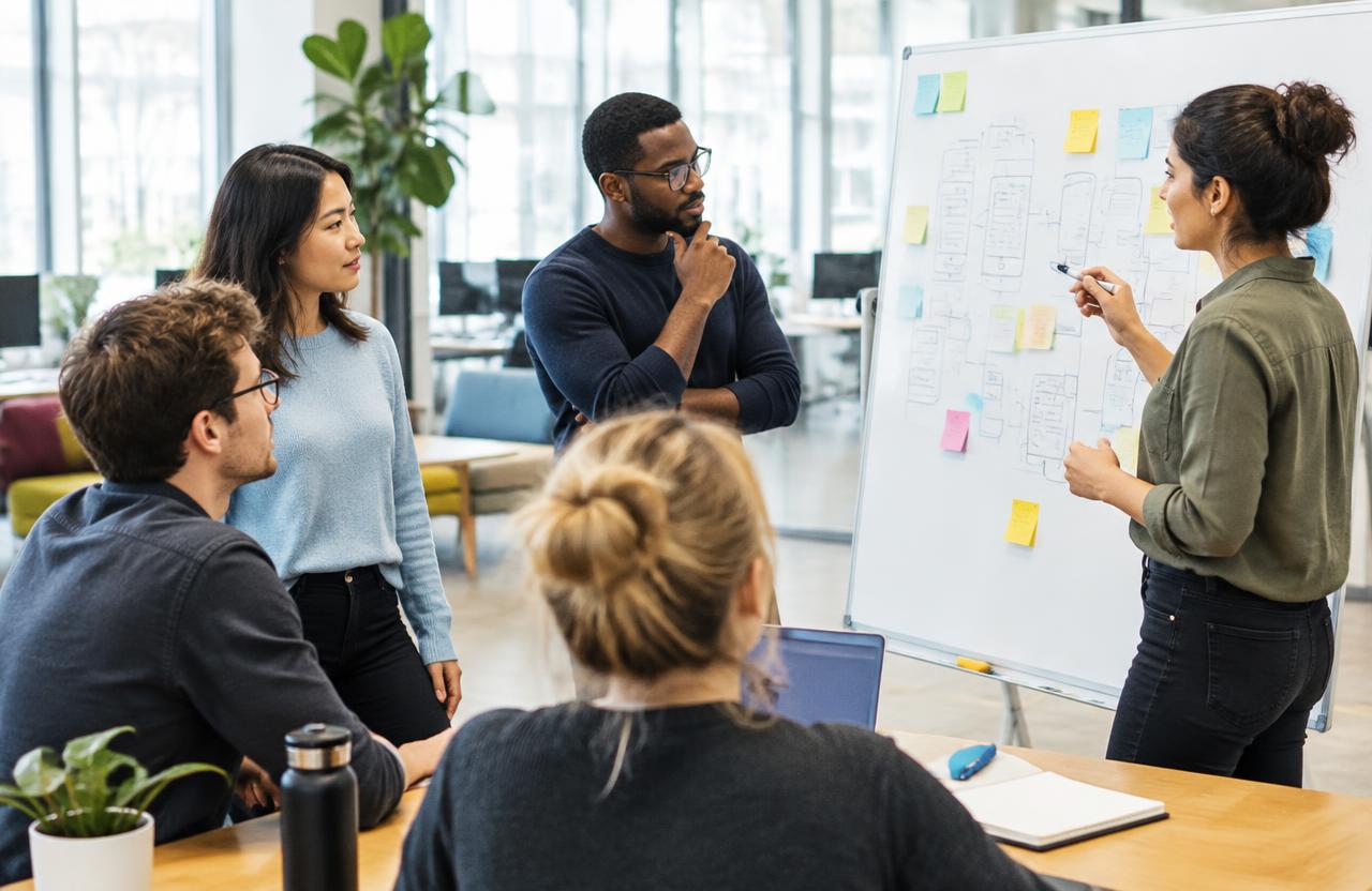 Engineering team at a whiteboard